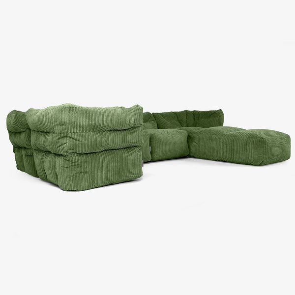 Sofá Modular de 5 Plazas con Chaise Longue - Pana Clásica Bosque Verde 01