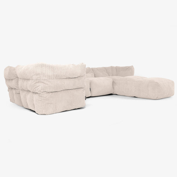 Sofá Modular de 5 Plazas con Chaise Longue - Pana Clásica Marfil 01
