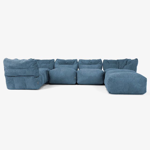 Sofá Modular de 5 Plazas con Chaise Longue - Pana Clásica Azul marino 01