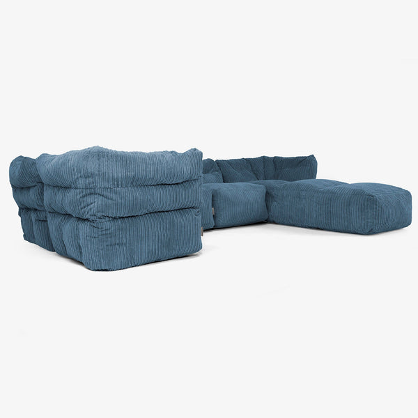 Sofá Modular de 5 Plazas con Chaise Longue - Pana Clásica Azul marino 01