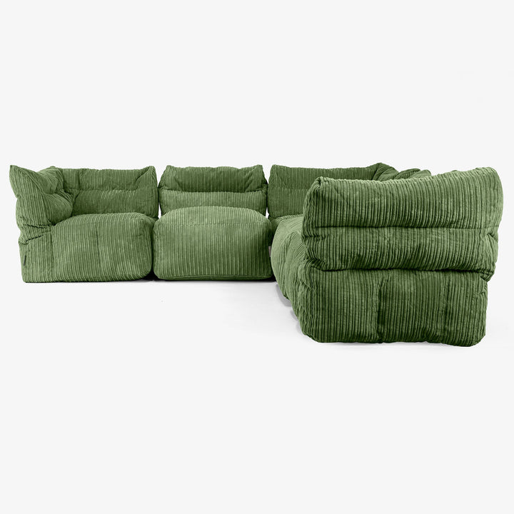 Sofá Modular Esquinero de 5 Plazas - Pana Clásica Bosque Verde 02