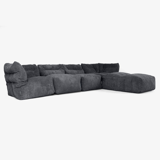 Sofá Modular de 4 Plazas con Chaise Longue - Pana Clásica Negro 02