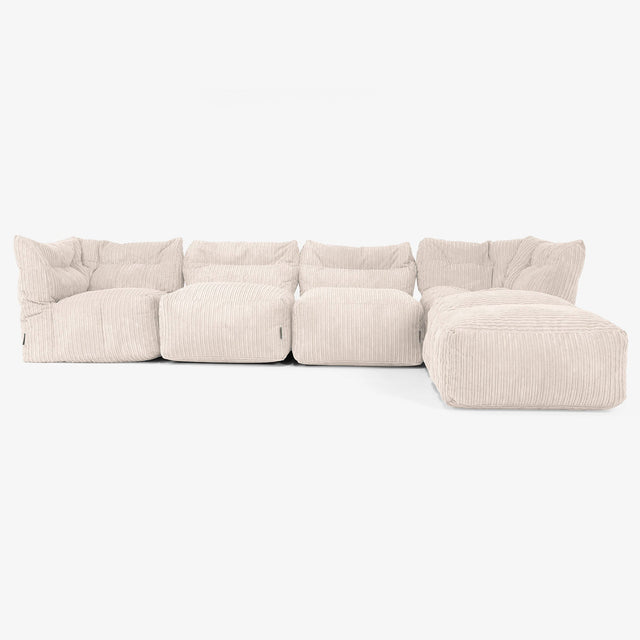Sofá Modular de 4 Plazas con Chaise Longue - Pana Clásica Marfil 01
