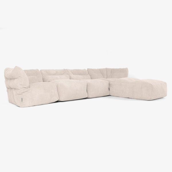 Sofá Modular de 4 Plazas con Chaise Longue - Pana Clásica Marfil 01