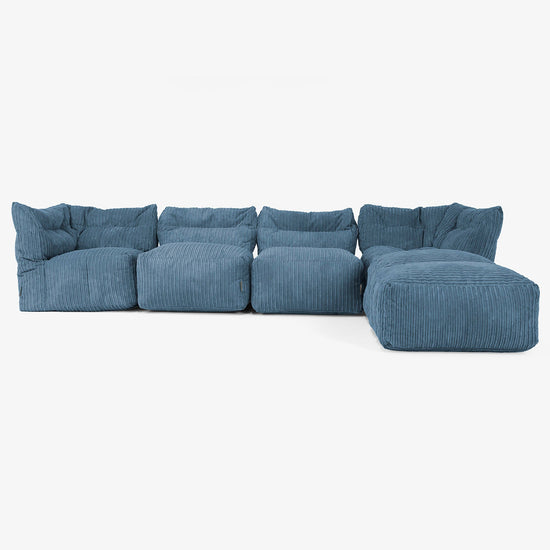 Sofá Modular de 4 Plazas con Chaise Longue - Pana Clásica Azul marino 01