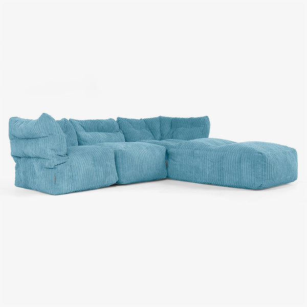 Sofá Modular de 3 Plazas con Chaise Longue y Brazos - Pana Clásica Egeo Azul 01