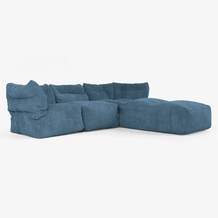 Sofá Modular de 3 Plazas con Chaise Longue y Brazos - Pana Clásica Azul marino 02