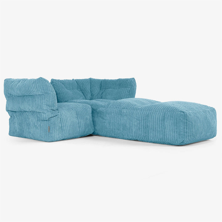 Sofá Modular de 2 Plazas con Chaise Longue - Pana Clásica Egeo Azul 02
