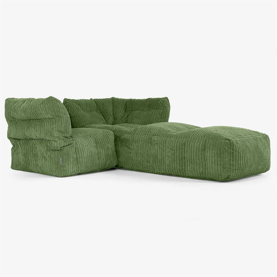 Sofá Modular de 2 Plazas con Chaise Longue - Pana Clásica Bosque Verde 02