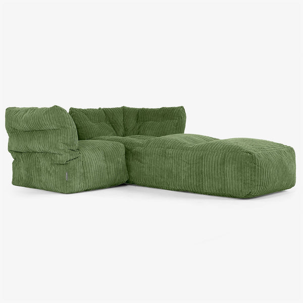 Sofá Modular de 2 Plazas con Chaise Longue - Pana Clásica Bosque Verde 01