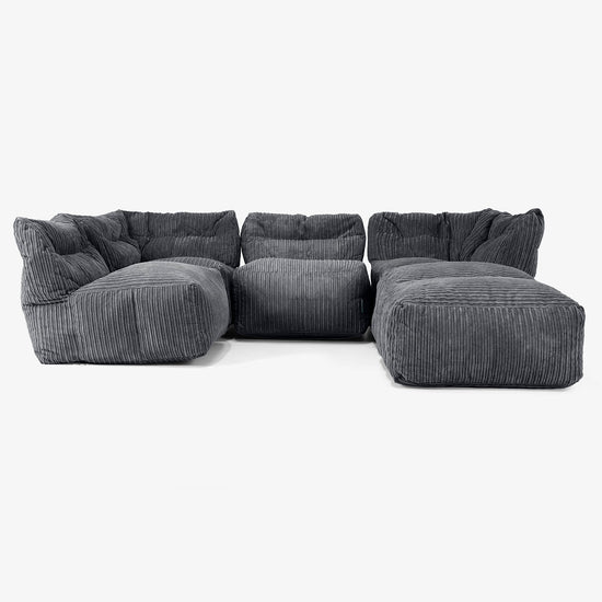 Sofá Modular de 4 Plazas con Chaise Longue - Pana Clásica Negro 03