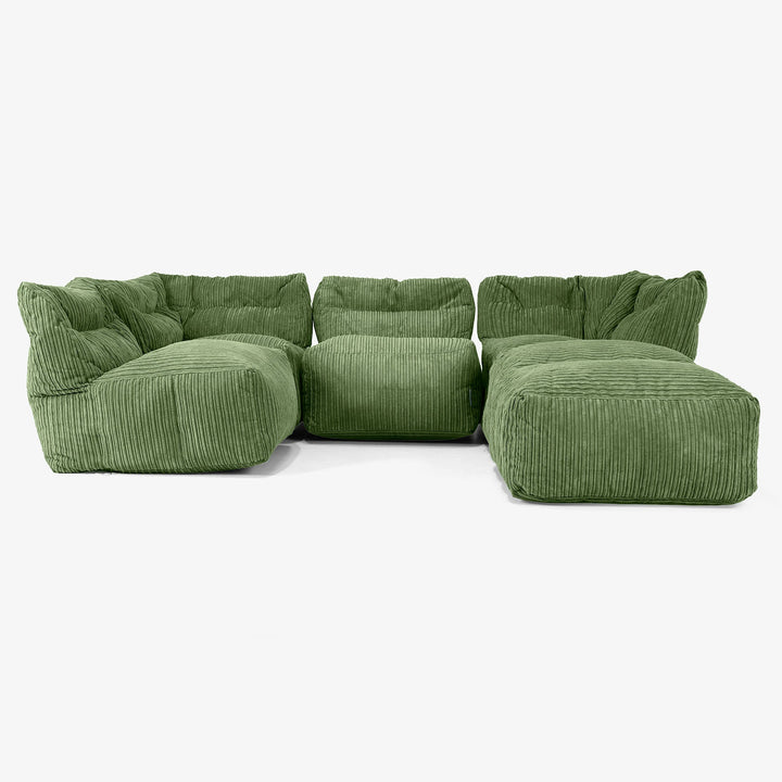 Sofá Modular de 4 Plazas con Chaise Longue - Pana Clásica Bosque Verde 03