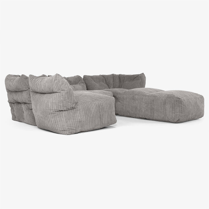 Sofá Modular de 4 Plazas con Chaise Longue - Pana Clásica Grafito 04