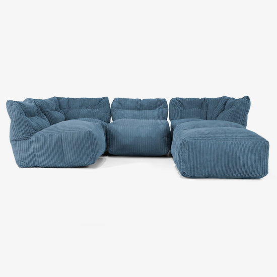 Sofá Modular de 4 Plazas con Chaise Longue - Pana Clásica Azul marino 03