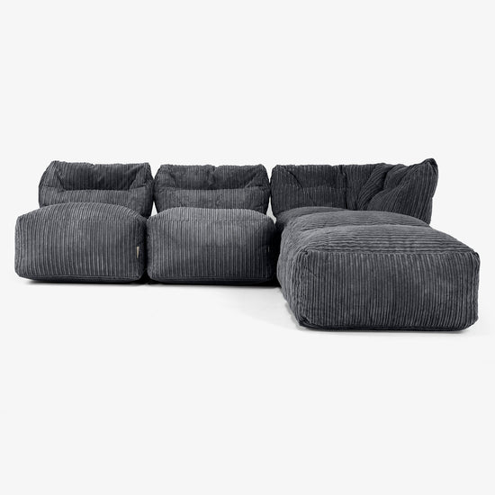 Sofá Modular de 3 Plazas con Chaise Longue, sin Brazos - Pana Clásica Negro 01
