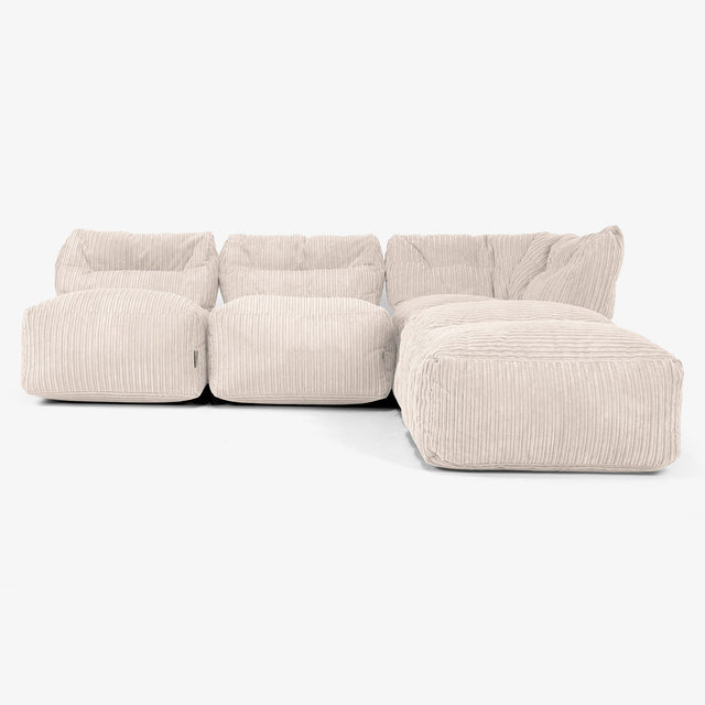 Sofá Modular de 3 Plazas con Chaise Longue, sin Brazos - Pana Clásica Marfil 01