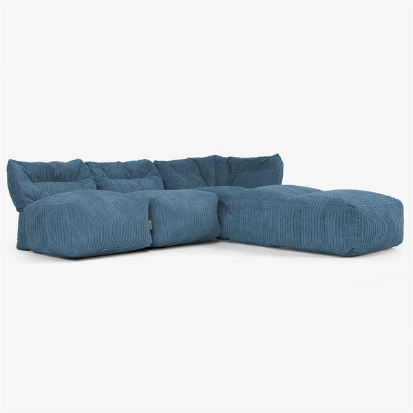 Sofá Modular de 3 Plazas con Chaise Longue, sin Brazos - Pana Clásica Azul marino 01
