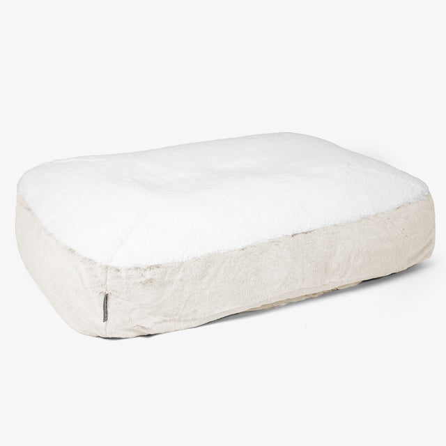 Cama Encorvada para Perros Grande - Piel de Conejo Sintética Blanco 01
