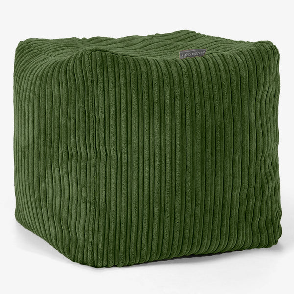 Puf Reposapiés Cubo - Pana Clásica Bosque Verde 01