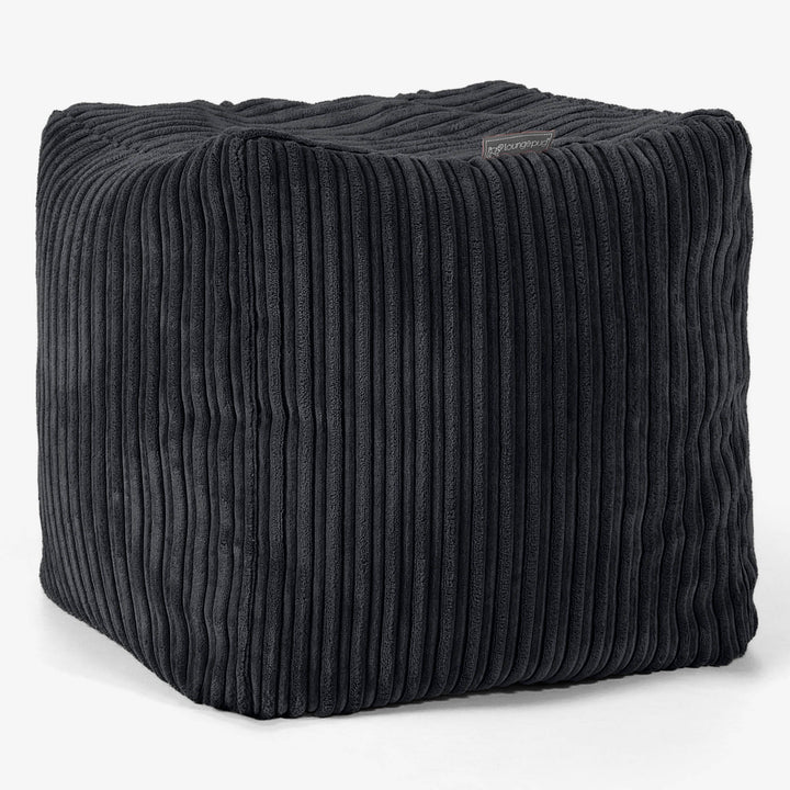 Puf Reposapiés Cubo - Pana Clásica Negro 01