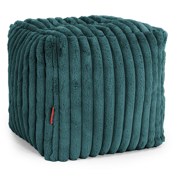 Puf Reposapiés Cubo - Pana de Felpa Ultra Turquesa 01
