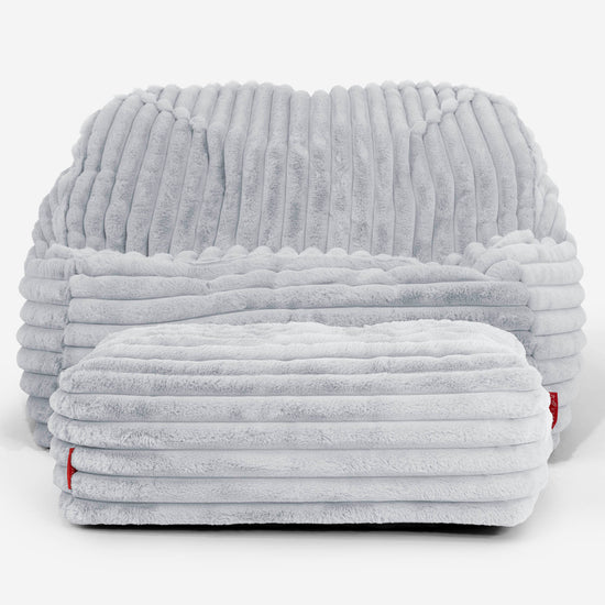 Puf Silla Encorvada - Pana de Felpa Ultra Azul Huevo de Pato 03