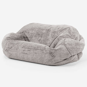 Puf Sofá Sabina - Piel de Conejo Sintética Gris Claro