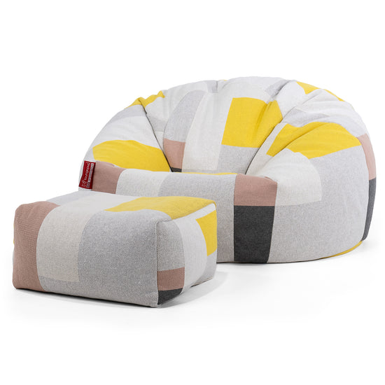 Puff Redondo - Punto Bloque de Color Gris 02