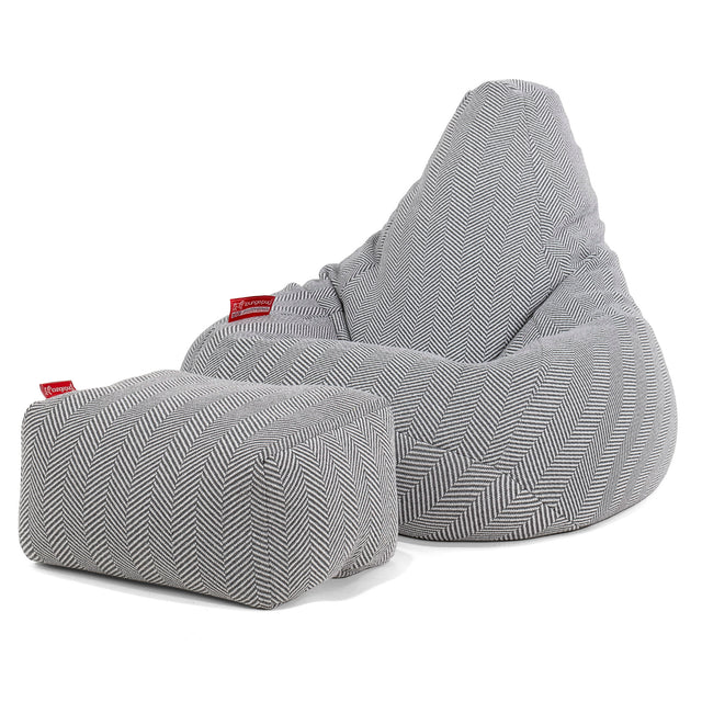 Silla De Juego Puf - Punto Tejido de Espiga Patrón Gris 01