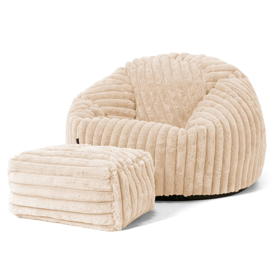 Puff Redondo - Pana de Felpa Ultra Crema 02