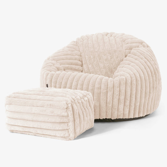 Puff Redondo - Pana de Felpa Ultra Crema 02