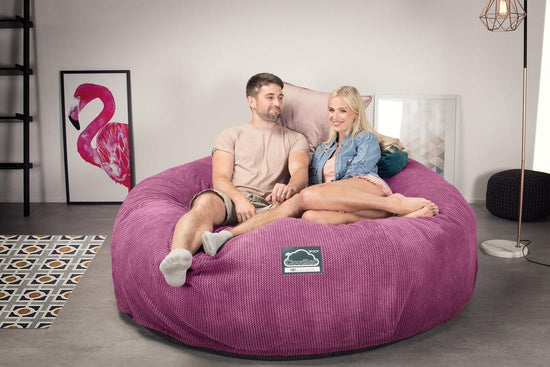 Lounge Pug, CloudSac 3000 XXL, Sofá Puf Viscoelástico King Sized, Pompón Rosa