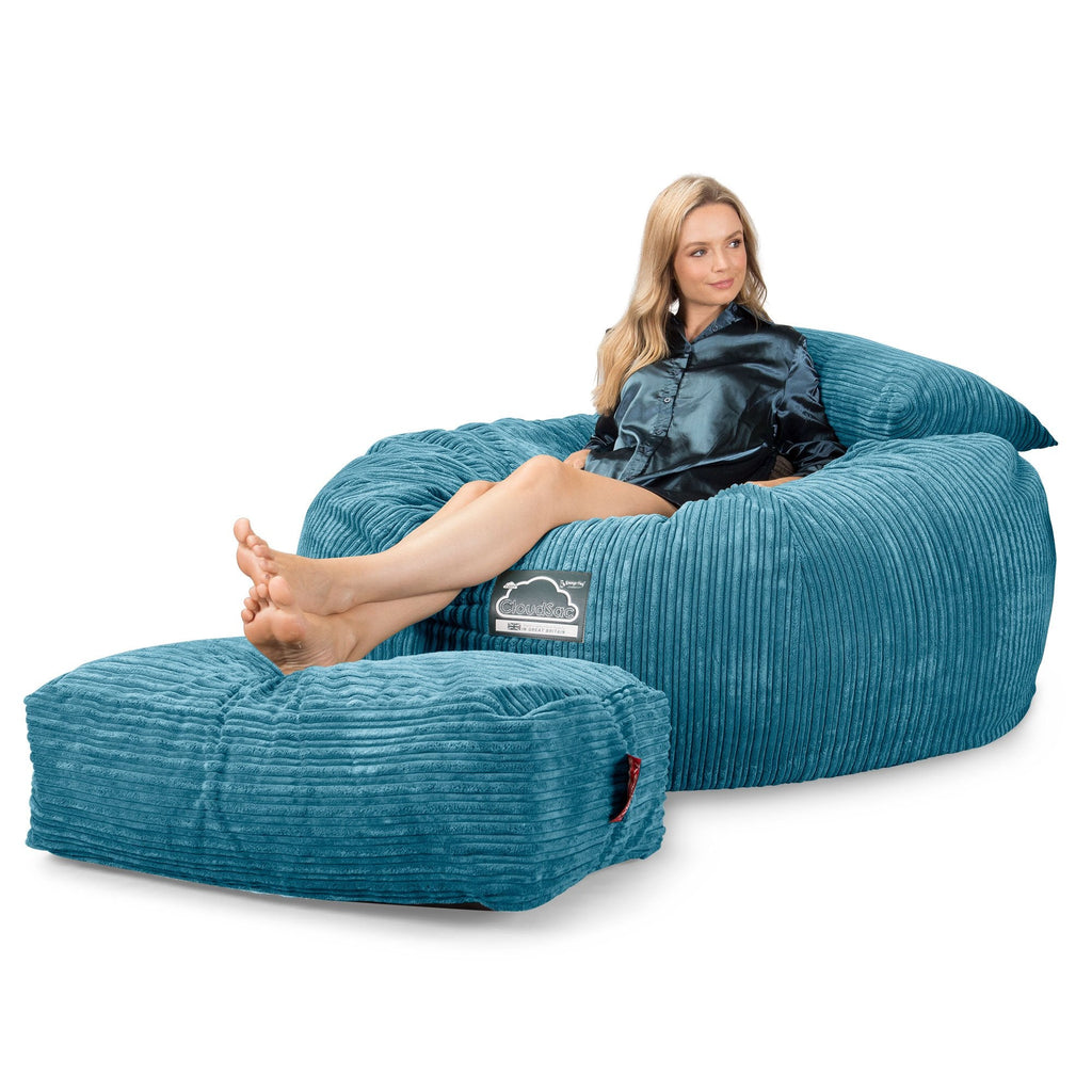 Lounge Pug, CloudSac 1010 XXL, Sofá Puf Viscoelástico XXL, Pana Clásica Egeo Azul