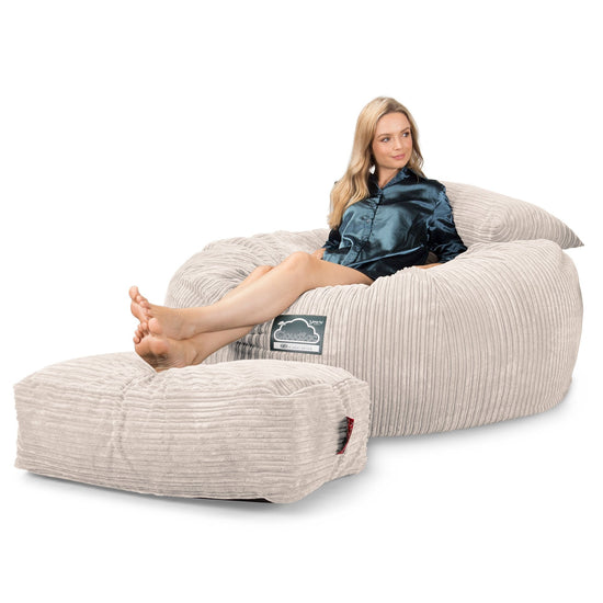 Lounge Pug, CloudSac 1010 XXL, Sofá Puf Viscoelástico XXL, Pana Clásica Marfil