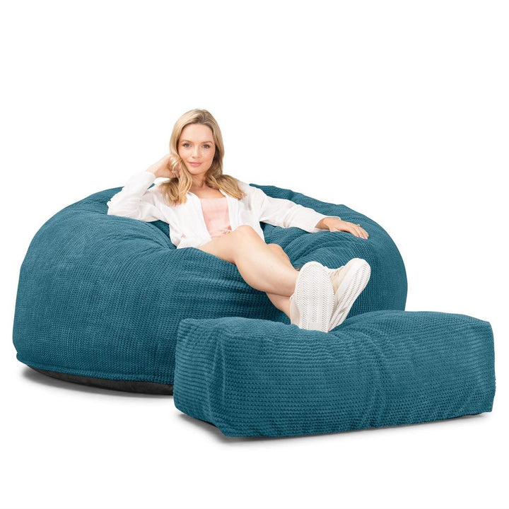 Lounge Pug, CloudSac 1010 XXL, Sofá Puf Viscoelástico XXL, Pompón Egeo Azul