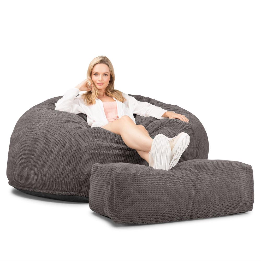 Lounge Pug, CloudSac 1010 XXL, Sofá Puf Viscoelástico XXL, Pompón Carbón Gris