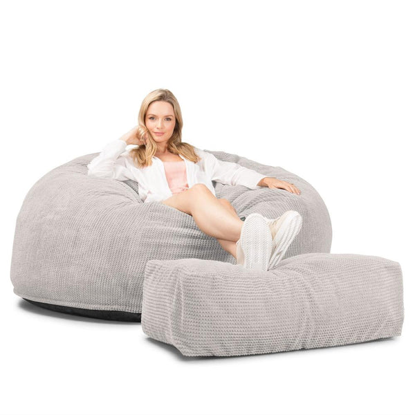 Lounge Pug, CloudSac 1010 XXL, Sofá Puf Viscoelástico XXL, Pompón Crema