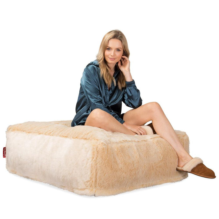Lounge Pug, CloudSac 250, Puf Reposapiés Otomano Viscoelástico, Piel Sintética Blanco