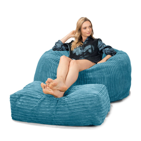 Lounge Pug, CloudSac 510 XL, Puf Viscoelástico Extra Grande, Pana Clásica Egeo Azul