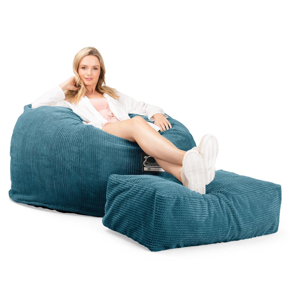 Lounge Pug, CloudSac 510 XL, Puf Viscoelástico Extra Grande, Pompón Egeo Azul
