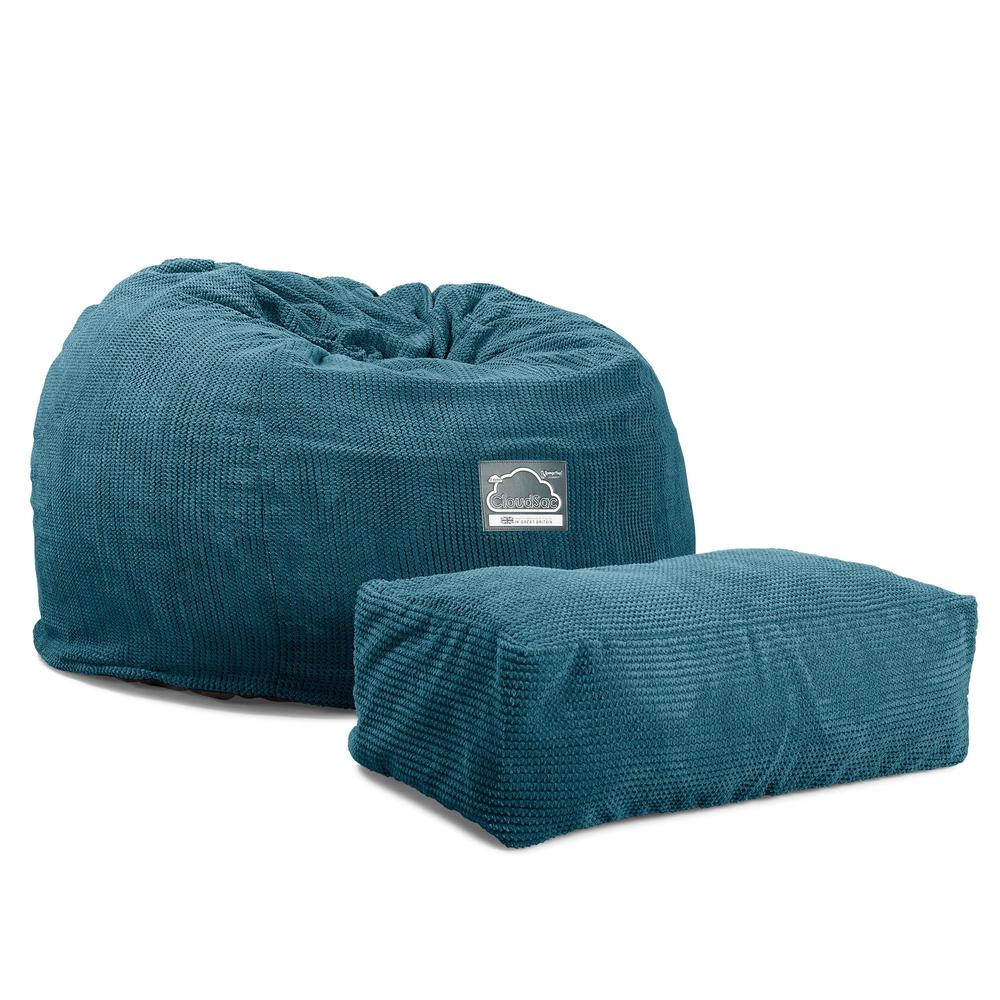 Lounge Pug, CloudSac 510 XL, Puf Viscoelástico Extra Grande, Pompón Egeo Azul