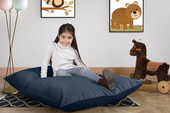 LOUNGE PUG, Puff Cama Junior, Terciopelo - Azul Marino