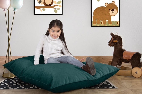 LOUNGE PUG, Puff Cama Junior, Terciopelo - Turquesa