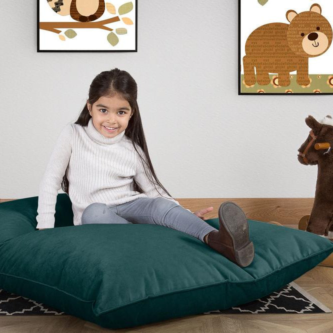 LOUNGE PUG, Puff Cama Junior, Terciopelo - Turquesa
