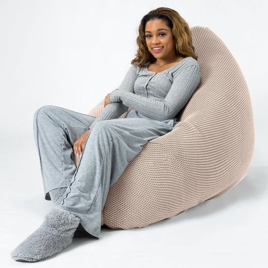 LOUNGE PUG - Puff Gigante Cama XL - Ellos Punto Grueso Crema