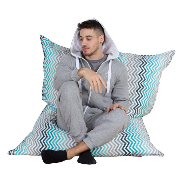 LOUNGE PUG - Puff Gigante Cama XL - Estampado Geométrico  Chevron Turque