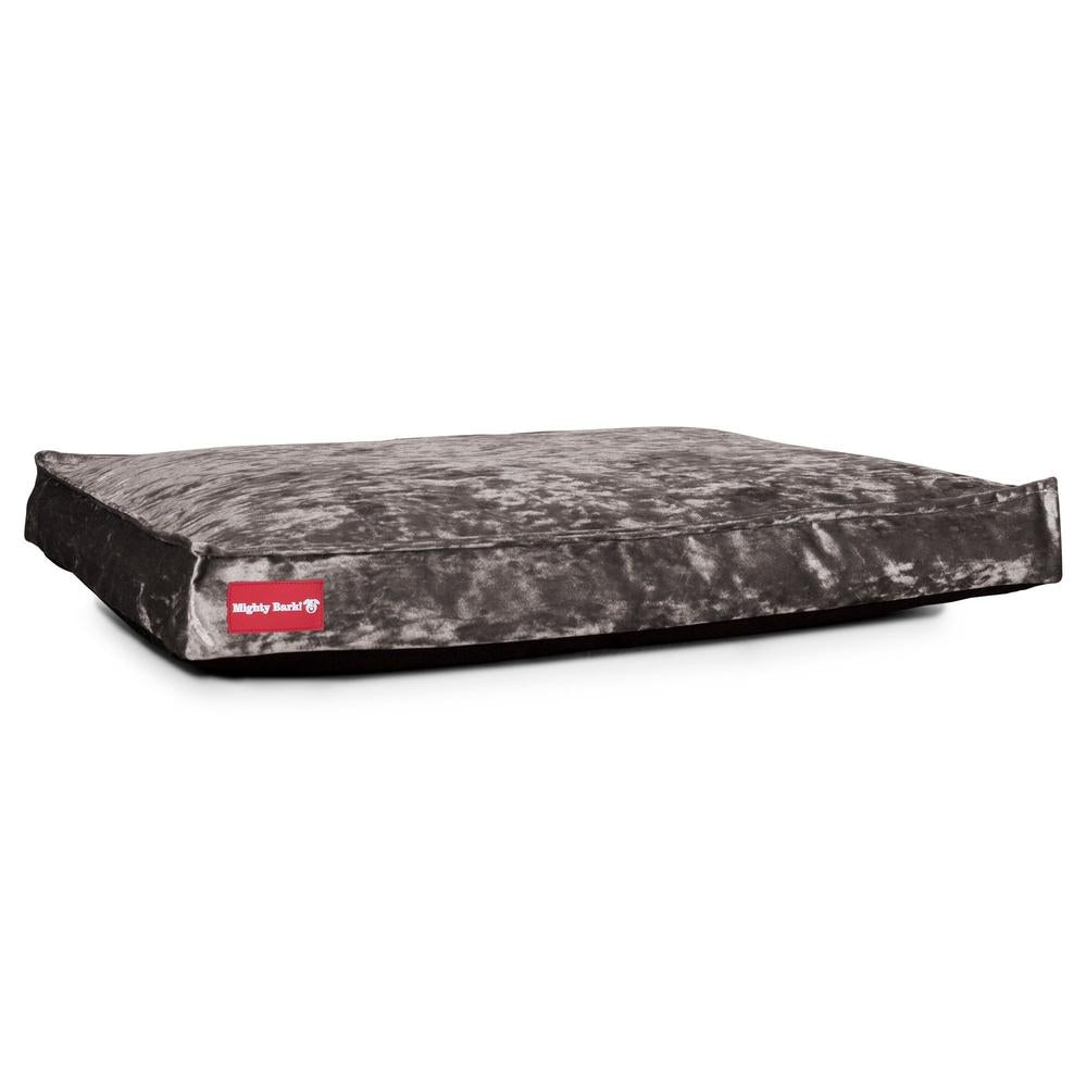 El Colchon Por Mighty-Bark - Ortopédica Rectangular Colchon Para Perros, Cama Pero, Pequeña, Grande - Terciopelo Retro Plata