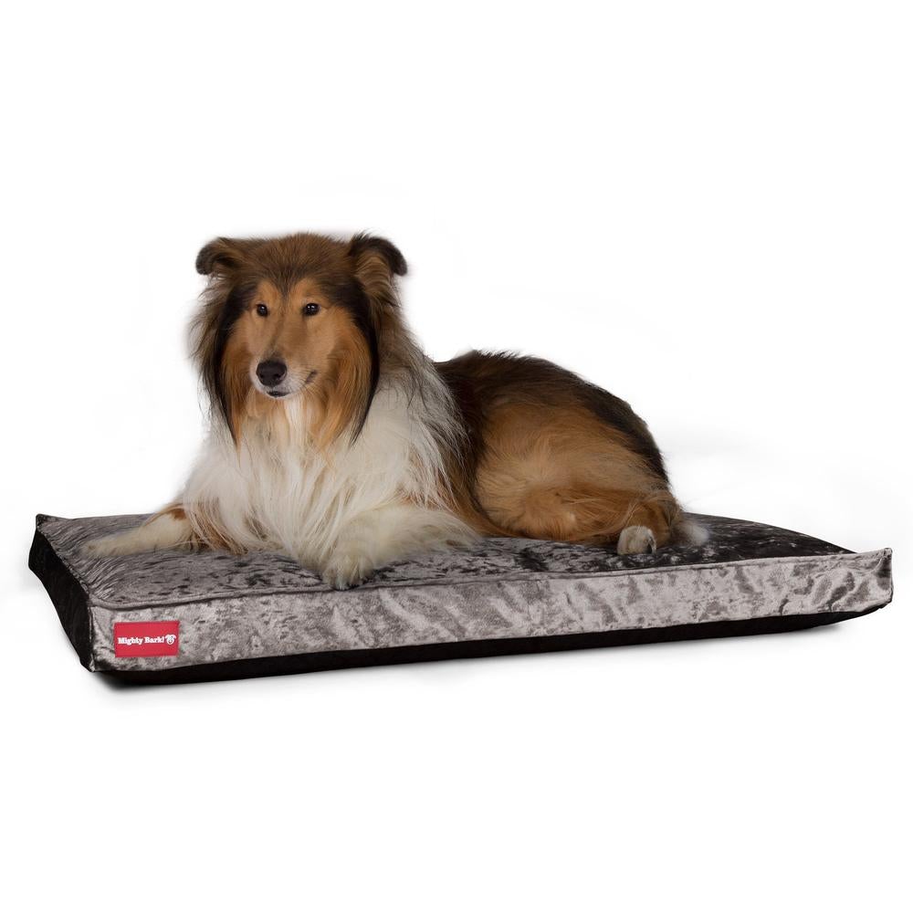 El Colchon Por Mighty-Bark - Ortopédica Rectangular Colchon Para Perros, Cama Pero, Pequeña, Grande - Terciopelo Retro Plata