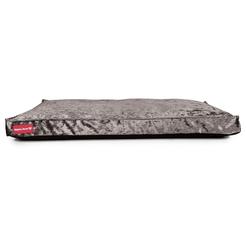 El Colchon Por Mighty-Bark - Ortopédica Rectangular Colchon Para Perros, Cama Pero, Pequeña, Grande - Terciopelo Retro Plata