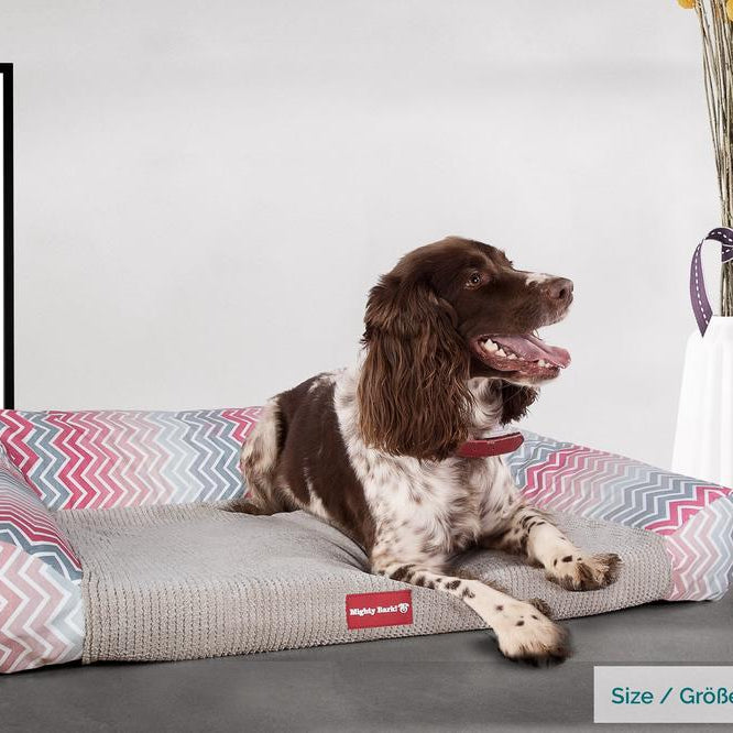 "El Sofá Por Mighty-Bark" - Ortopédica Sofá Para Perros, Cama Pero, Pequeña, Medio, Grande - Estampado Geométrico Chevron Rosa